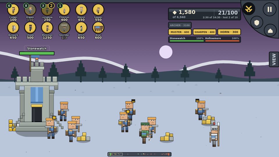 Your keep in the snow with diggers and archers