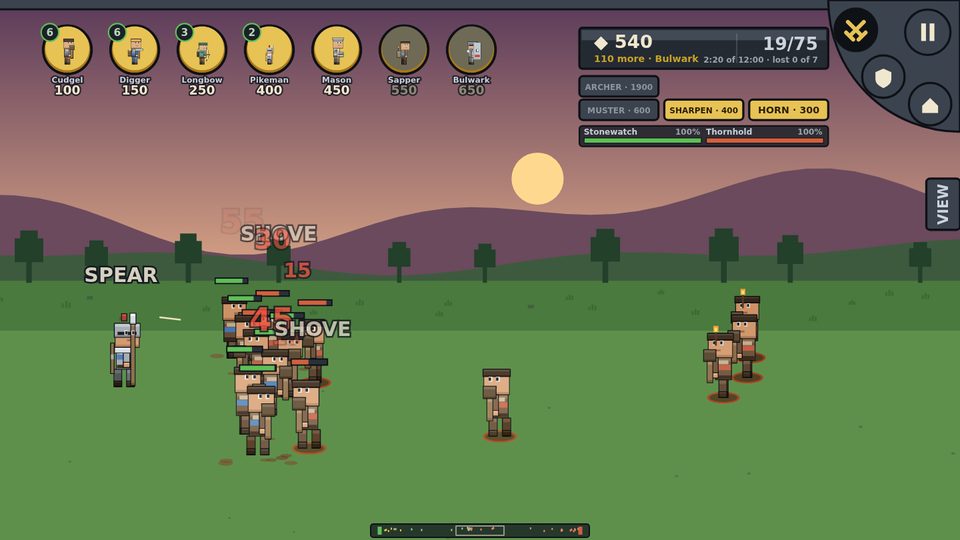 Pikemen and cudgels fighting in a green field